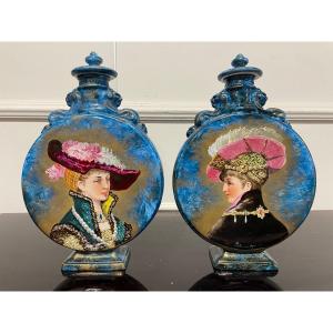 Creil Et Montereau - Pair Of Gourd Vases Late 19th